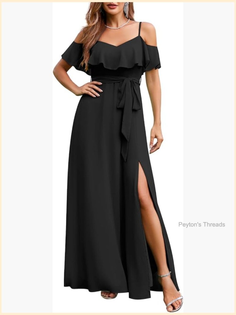 Off Shoulder Formal Maxi Dress with Slit - Chiffon A-Line